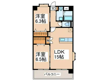 シャルマンパーク若江(2LDK/2階)の間取り写真