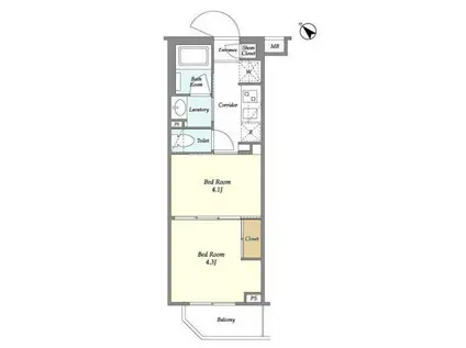 フレシア経堂(2K/1階)の間取り写真