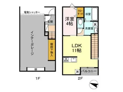 GARAGEクエスト(1LDK/2階)の間取り写真