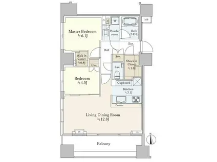 パークリュクス恵比寿(2LDK/4階)の間取り写真