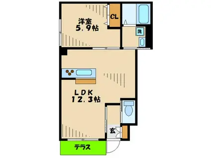 HEBEL FLAT(1LDK/1階)の間取り写真