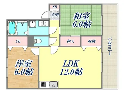 マリエ二番町(2LDK/1階)の間取り写真