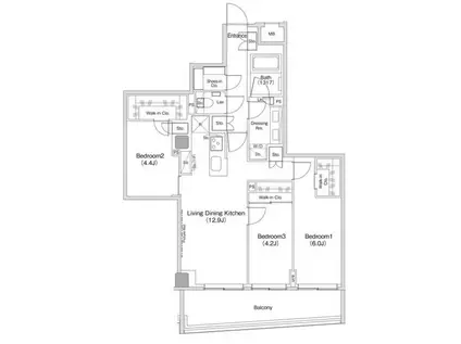 ザ・パークハビオ渋谷クロス(3LDK/8階)の間取り写真