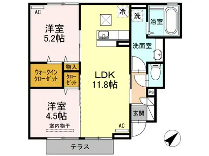プラムQ I棟(2LDK/1階)の間取り写真