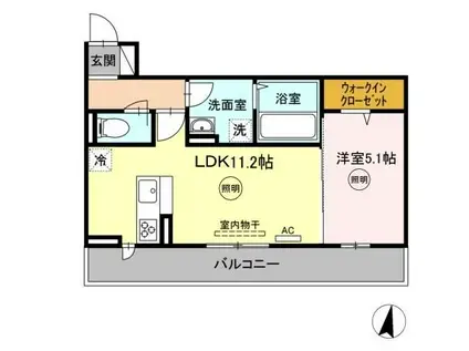 ユーフォリア行橋(1LDK/2階)の間取り写真