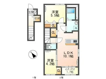 グランソレイユ(2LDK/2階)の間取り写真