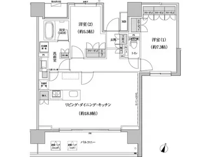 パークハビオ渋谷本町レジデンス(2LDK/11階)の間取り写真