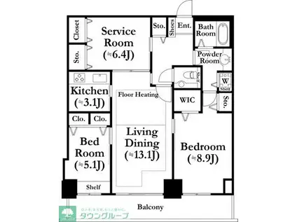 河田町ガーデン1(2LDK/22階)の間取り写真