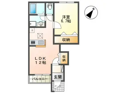 GREEN CALMVI(1LDK/1階)の間取り写真