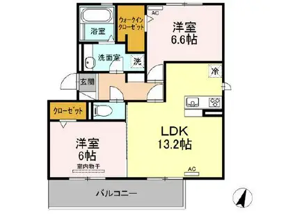 リバーサイド米野木台(2LDK/3階)の間取り写真