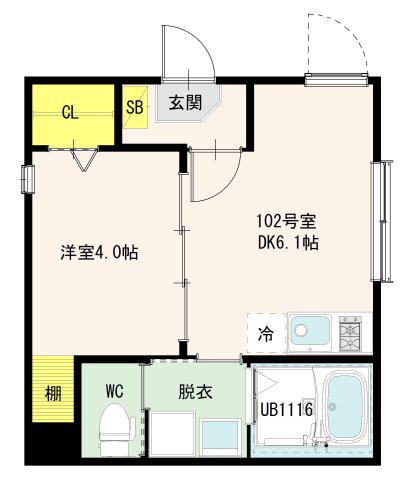 プラシッド千住緑町(1DK/1階)の間取り写真