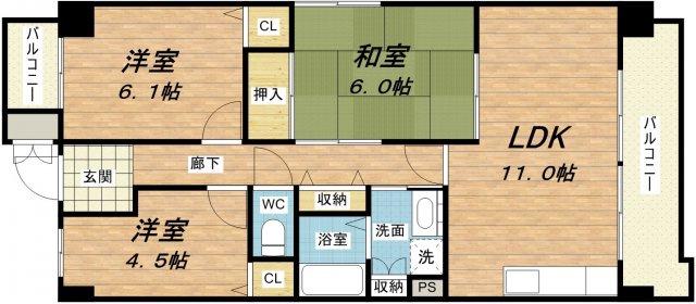 グラマシー立売堀(3LDK/9階)の間取り写真