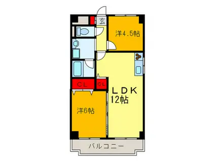 SIハイツ大阪(2LDK/6階)の間取り写真