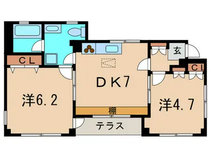 ヴァロリス(2DK/1階)の間取り写真