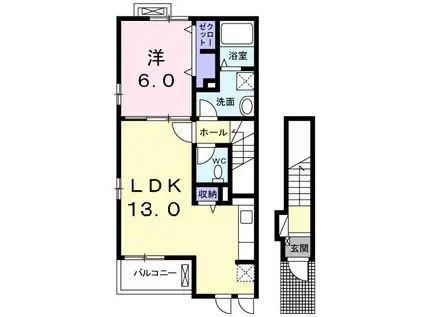 ウラヌス(1LDK/2階)の間取り写真