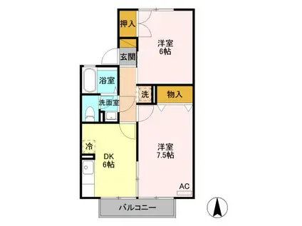コンフォールB(2DK/1階)の間取り写真
