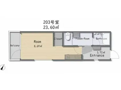 GRAND弐番館(ワンルーム/2階)の間取り写真