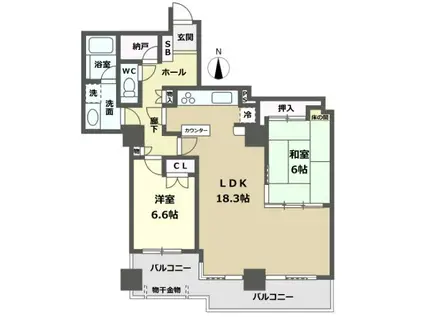 リベーラガーデン J(2LDK/16階)の間取り写真