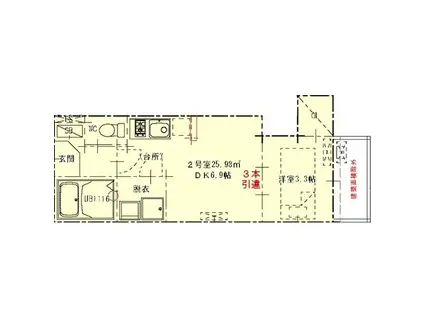 ハーモニーテラス塩池町II(1DK/3階)の間取り写真