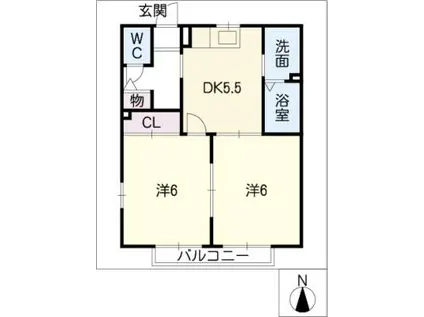 プランドール西口B棟(2DK/1階)の間取り写真