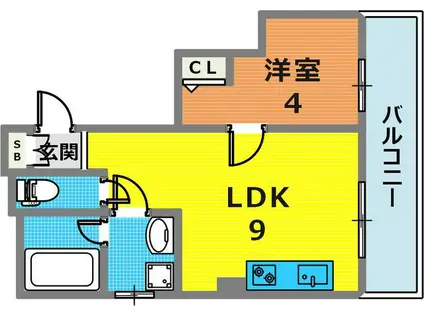 花隈岩崎マンション(1LDK/2階)の間取り写真