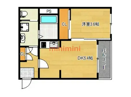 ポーテ淡路(1DK/2階)の間取り写真