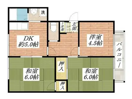 ピネスタウン(3DK/2階)の間取り写真