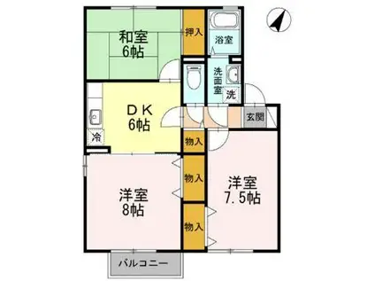 グレイス・クレセントB棟(3DK/1階)の間取り写真