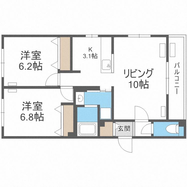 グランメールVILLA9.16(2LDK/3階)の間取り写真