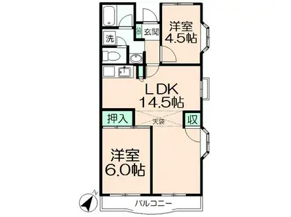 ハイウェル高幡不動(2LDK/2階)の間取り写真