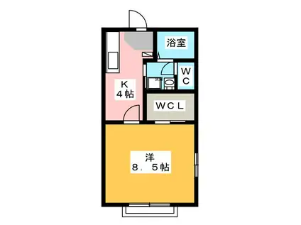 シティクレスト2 A棟(1K/1階)の間取り写真