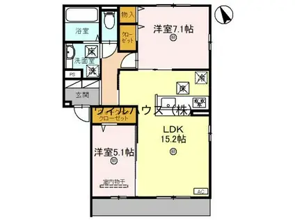 AVANCEE鳳 A棟(2LDK/1階)の間取り写真