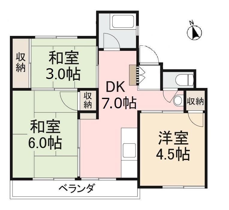 平成マンション(3DK/4階)の間取り写真