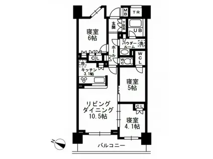 シャンピアグランデ深沢(3LDK/1階)の間取り写真