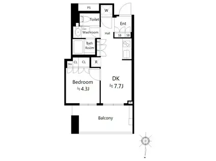 パークタワー錦糸町(1DK/4階)の間取り写真