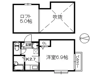 グレースハイツ姪浜(1K/1階)の間取り写真