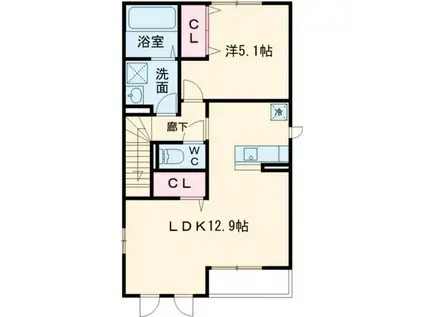 サンライズ東 A棟(1LDK/2階)の間取り写真