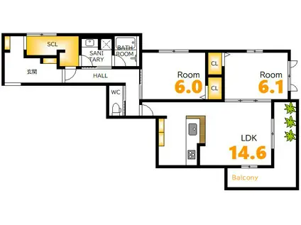 ベルミー(2LDK/1階)の間取り写真