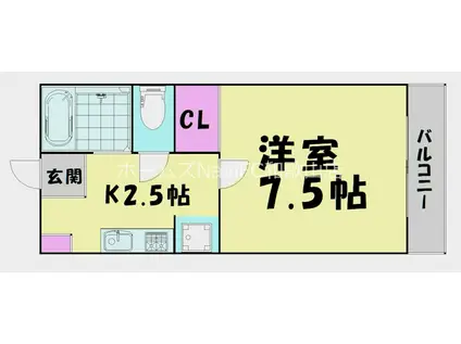 TJ鳴滝(1K/1階)の間取り写真