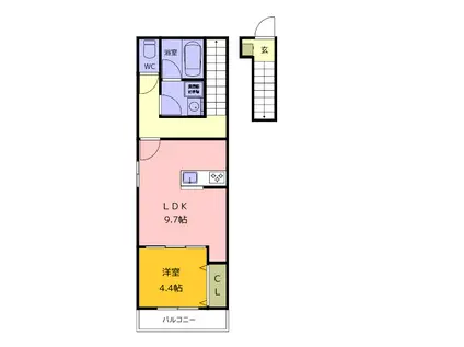 LA CASA(1LDK/2階)の間取り写真