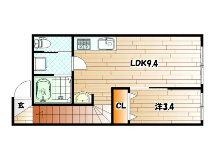 ロデスマン三萩野(1LDK/2階)の間取り写真