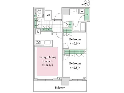 ザタワー横浜北仲(2LDK/35階)の間取り写真