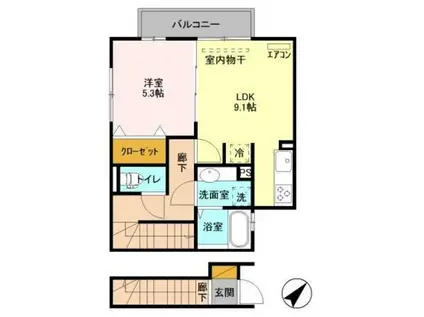 プレミール西千葉(1LDK/2階)の間取り写真