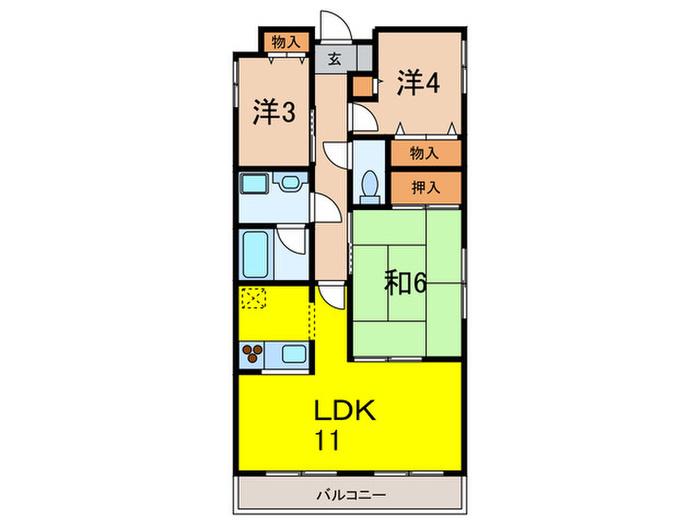 キャロル御影(3LDK/2階)の間取り写真