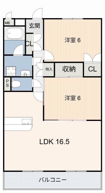 パレロワイヤル石浜(2LDK/2階)の間取り写真