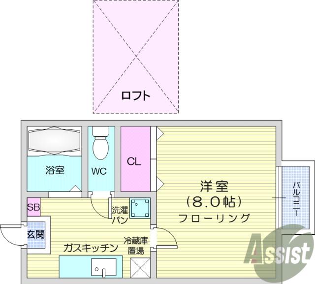 VINO若林(1K/2階)の間取り写真