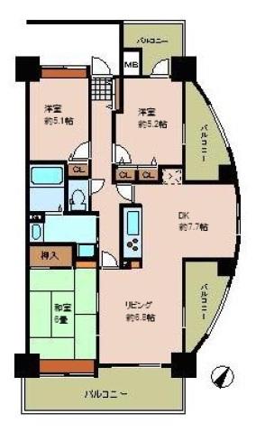 シーブリーズ東原壱番館(3LDK/8階)の間取り写真