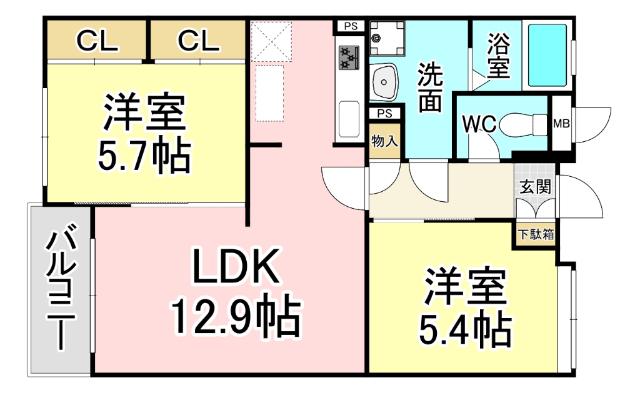 高峰ポロニア(2LDK/2階)の間取り写真