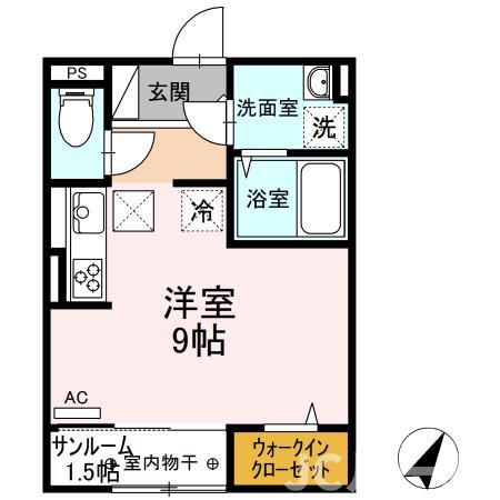 マウントナンバ スプリング(1LDK/1階)の間取り写真
