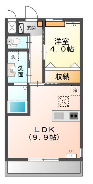 高尾崎 NEW TOWN LA・TERRE F(1LDK/2階)の間取り写真
